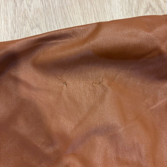 Jason Wu Collective Brown Faux Leather Ruched Wrap Midi Skirt Size 12 Cognac - Picture 4 of 10